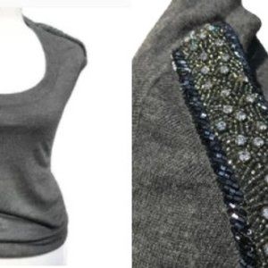 Alice + Olivia gray beaded shoulder 100% cotton sleeveless top